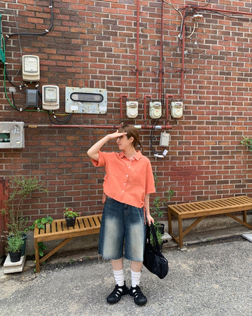 Glit Shirring Ribbon Crop Shirt